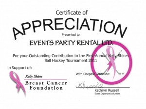 Westway Tents & Event's Certificate's of Appreciation